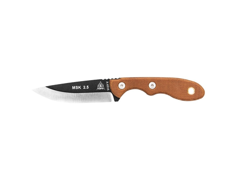 TOPS TOPS, Mini Scandi Knife 2.5, Neck Knife, 1095 Carbon Steel, Brown Micarta Handle