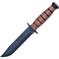 Ka-Bar Short USA, Plain Edge Fixed Blade,1095 Carbon Steel Blade, stacked leather handle