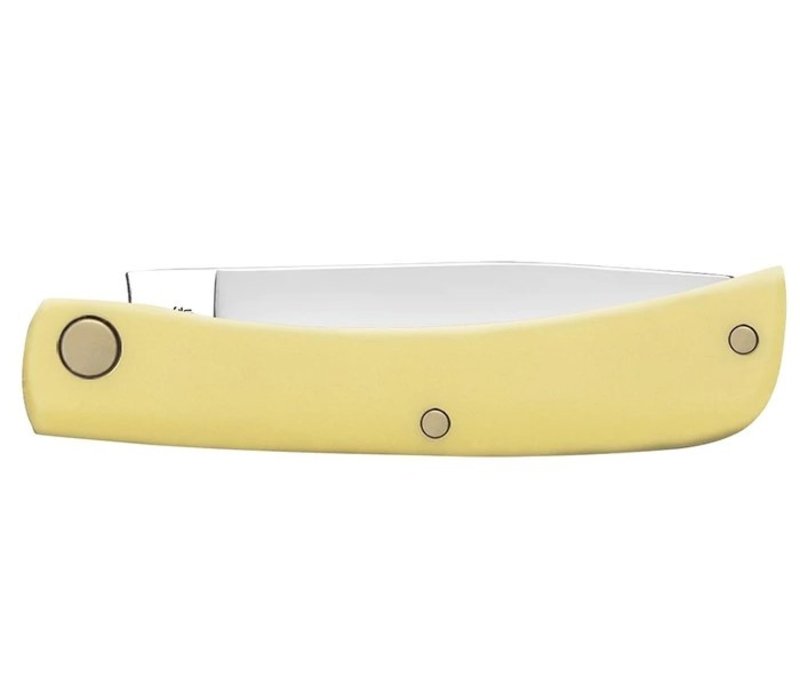Case Cutlery Sod Buster Jr, with carbon steel (CV) blade and yellow delrin handle