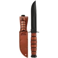 Ka-Bar Short USA, Plain Edge Fixed Blade,1095 Carbon Steel Blade, stacked leather handle