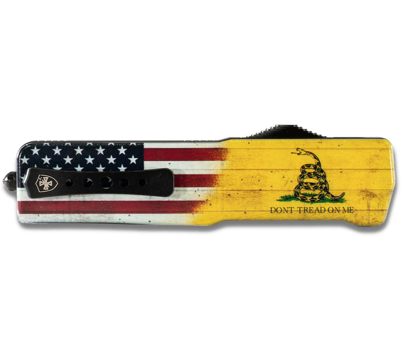 Templar Knife Small Premium Weighted "Don't Tread on Me" OTF - Black CPM-D2 Drop Point