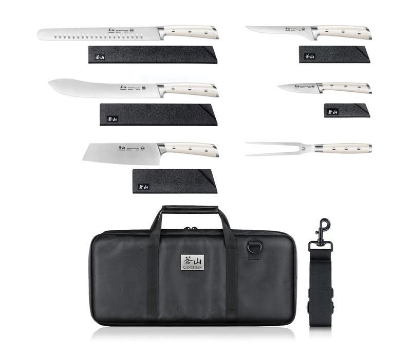Cangshan 7-Piece BBQ Knife Set with Knife Bag- White