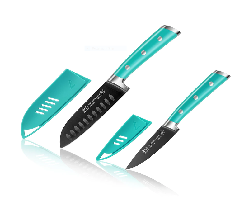 Cangshan 2-Piece Titanium Coated Santoku Starter Knife Set- French Teal