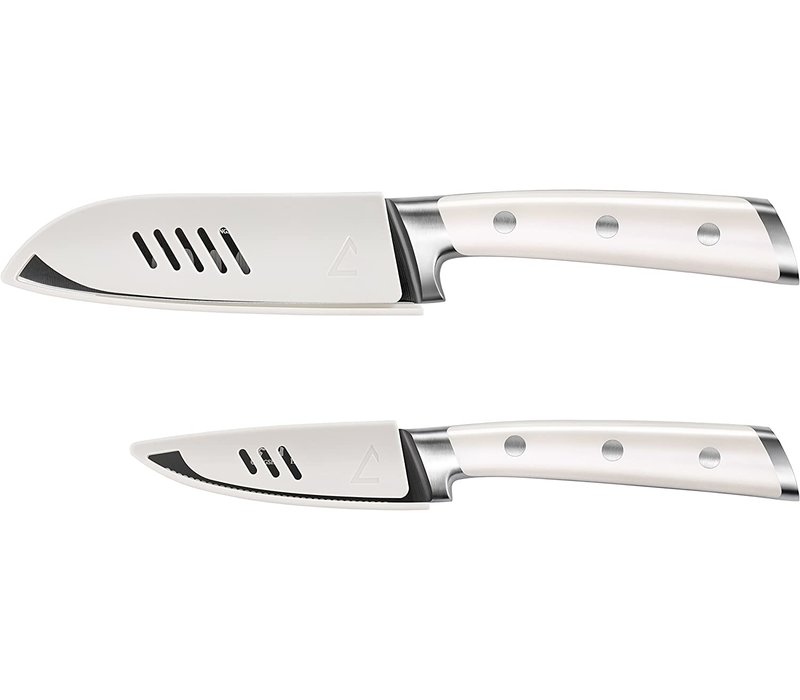Cangshan 2pc Titanium Coated Santoku Starter Set Vanilla White
