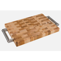 Labell End-Grain Butcher Block with Stainless Steel Handles and Rubber Feet