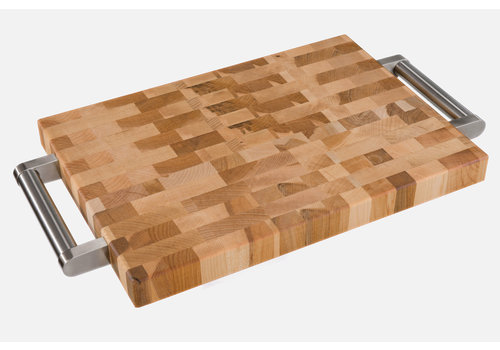 Labell Labell End-Grain Butcher Block with Stainless Steel Handles and Rubber Feet