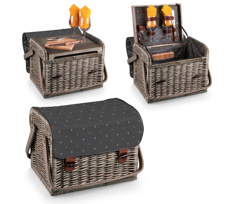 Picnic Time, Kabrio Wine & Cheese Picnic Basket, Gray with Gold Accents