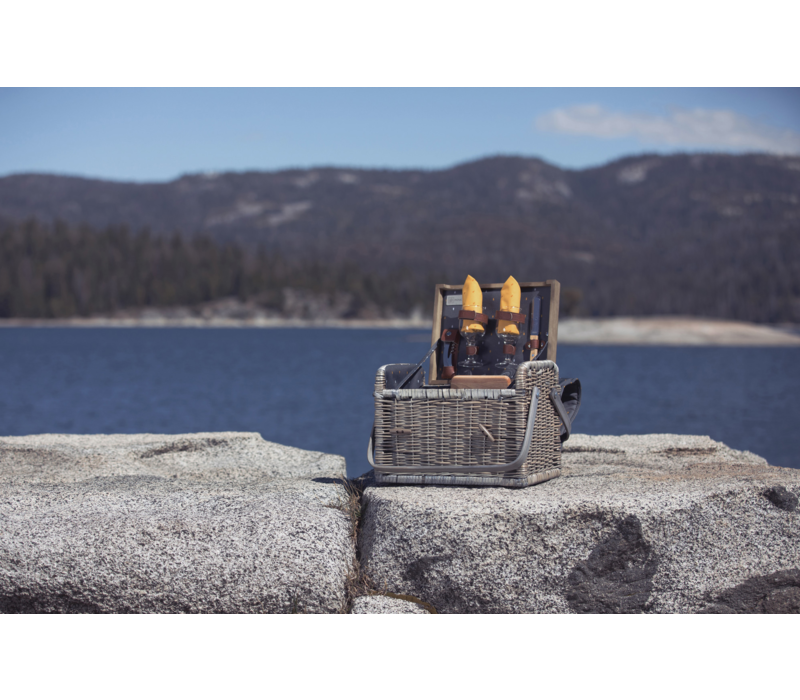 Picnic Time, Kabrio Wine & Cheese Picnic Basket, Gray with Gold Accents