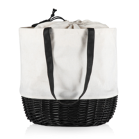 Picnic Time Coronado Canvas and Willow Basket Tote- White Canvas with Black Accents