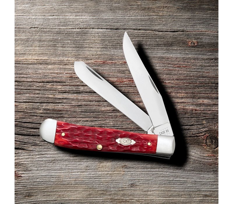 Case Cutlery Trapper with Pocket Clip Red Jigged Bone, Carbon