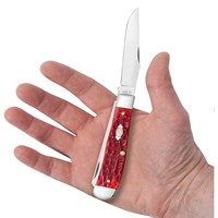 Case Cutlery Trapper, Peach Seed Jigged Bone, Chrome Vanadium, Pocket Clip- Dark Red