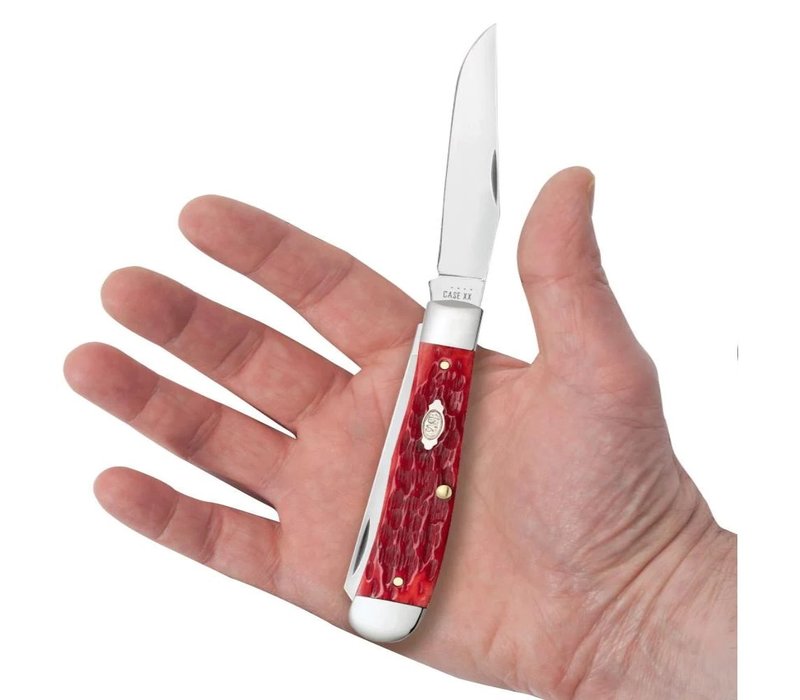 Case Cutlery Trapper with Pocket Clip Red Jigged Bone, Carbon
