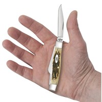 Case Medium Stockman with peach seed jig amber bone and carbon steel (CV) blades.