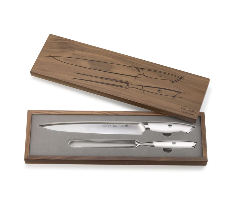 Cangshan, Thomas Keller Signature Collection 2PC Carving Set w/ Walnut Box- White