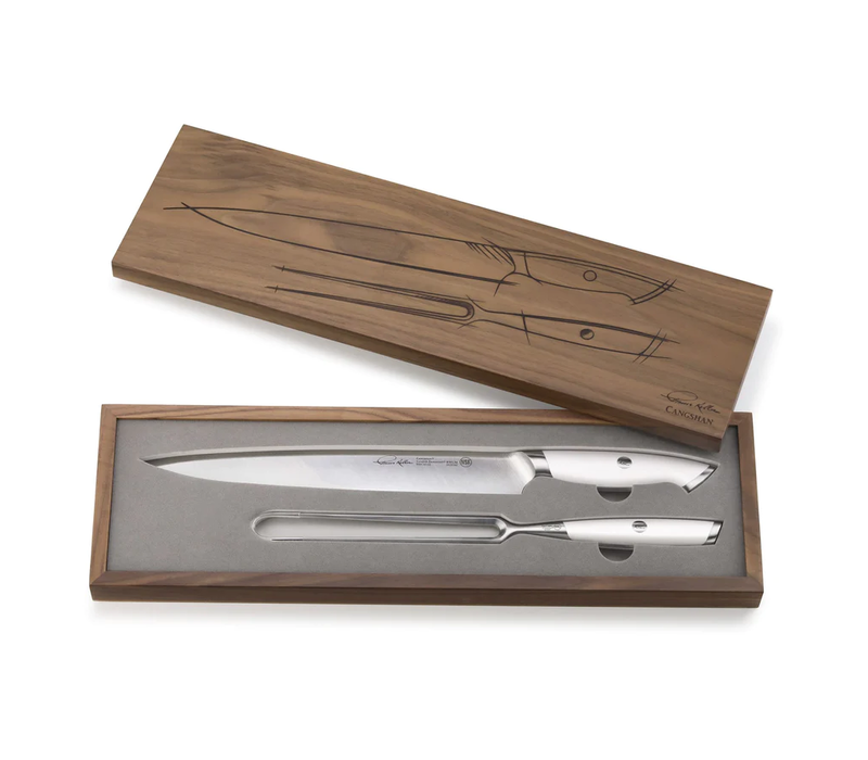 Cangshan, Thomas Keller White 2PC Carving Set w/ Walnut Box