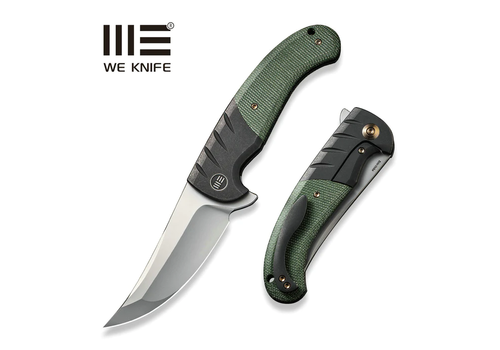 WE Knife Co. WE Knife Curvaceous Flipper Knife -Black Titanium-Green Micarta Handle & CPM 20CV Blade