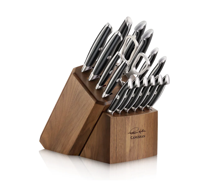 Cangshan Thomas Keller Signature Collection 17-Piece Knife Block Set- Black, Walnut Block