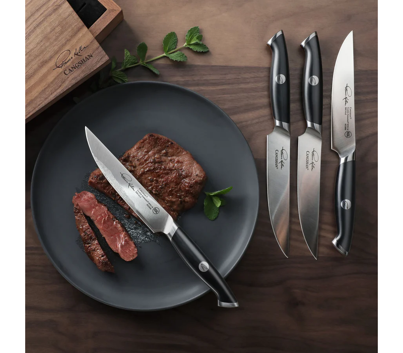Cangshan, Thomas Keller 4pc Steak Knife Set Black Handle with Walnut Box