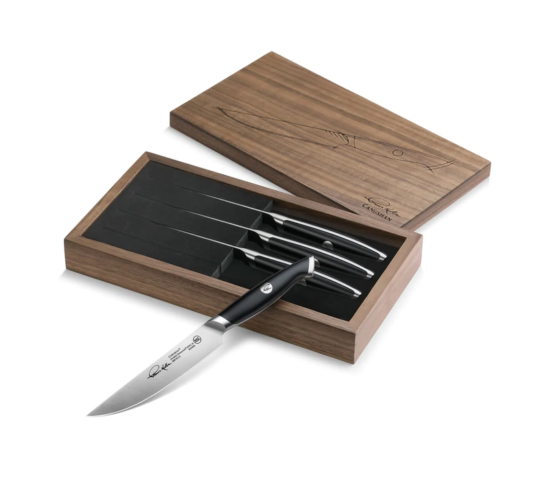 Cangshan, Thomas Keller 4pc Steak Knife Set Black Handle with Walnut Box