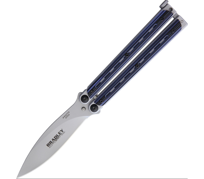 Bradley Cutlery Kimura Butterfly Knife- 154CM Stainless, Blue & Black G-10 Handle