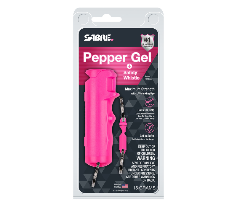 SABRE 2-in-1 Pepper Gel with Detachable Safety Whistle Keychain- Pink