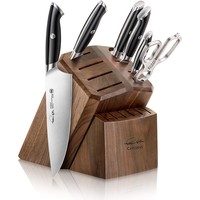 Cangshan Thomas Keller 7pc Block Set Black Handles, Walnut Block