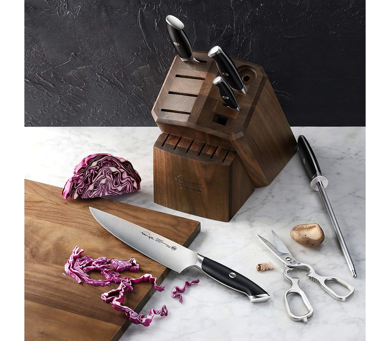 Cangshan Thomas Keller 7pc Block Set Black Handles, Walnut Block