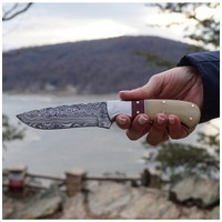 Buck n Bear Red Knight Hunter Damascus with Bone Handle