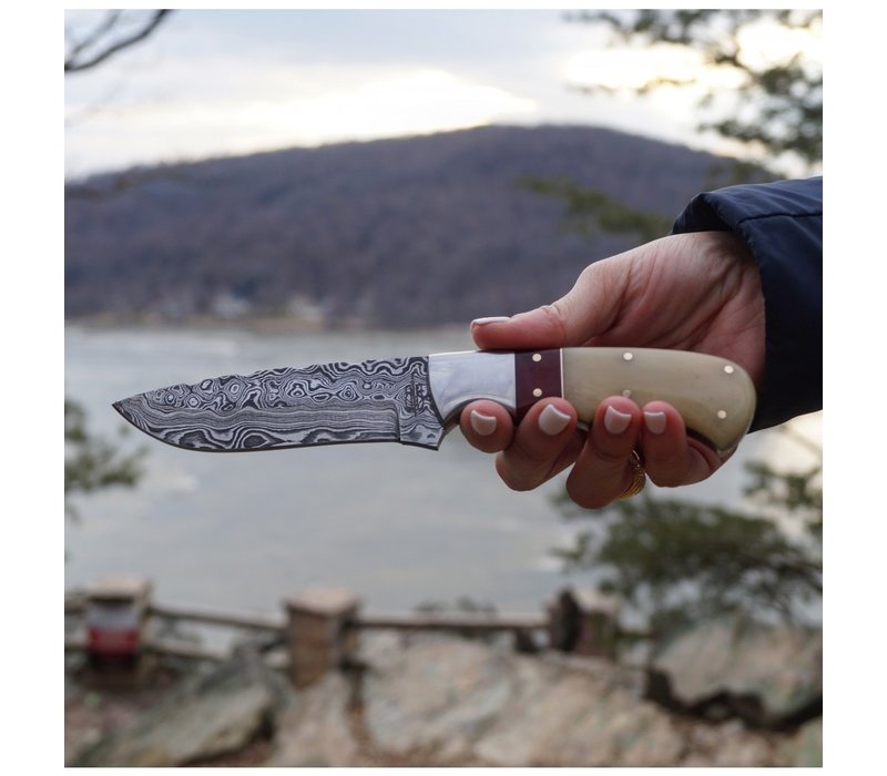 Buck n Bear Red Knight Hunter Damascus with Bone Handle