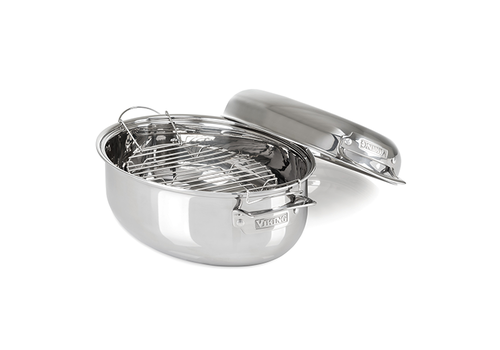 Clipper Corp/Viking Viking 3-Ply 18/8 Stainless 8.5 Qt Oval Roaster-Metal Induction Lid & Rack