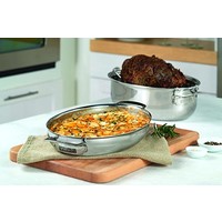 Viking 3-Ply 18/8 Stainless 8.5 Qt Oval Roaster-Metal Induction Lid & Rack