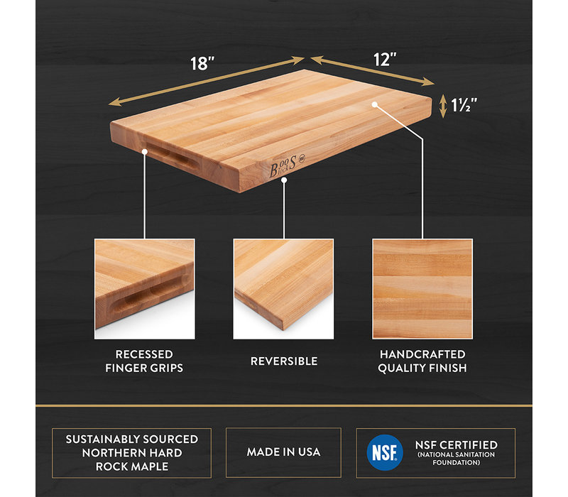 John Boos Reversible Maple Cutting Board 18"x12"x1.5"