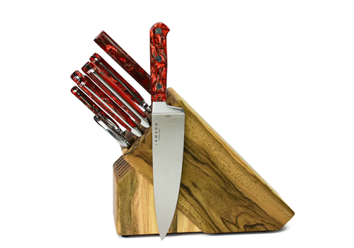 Lamson Lamson, Fire Series 10 Piece Premier Forged Knife Block Set, Nautral Walnut Block Lamson Lamson, Fire Series 10 Piece Premier Forged Knife Block Set, Nautral Walnut Block