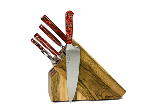 Lamson Lamson, Fire Series 7 Piece Premier Forged Knife Block Set, Natural Walnut Block