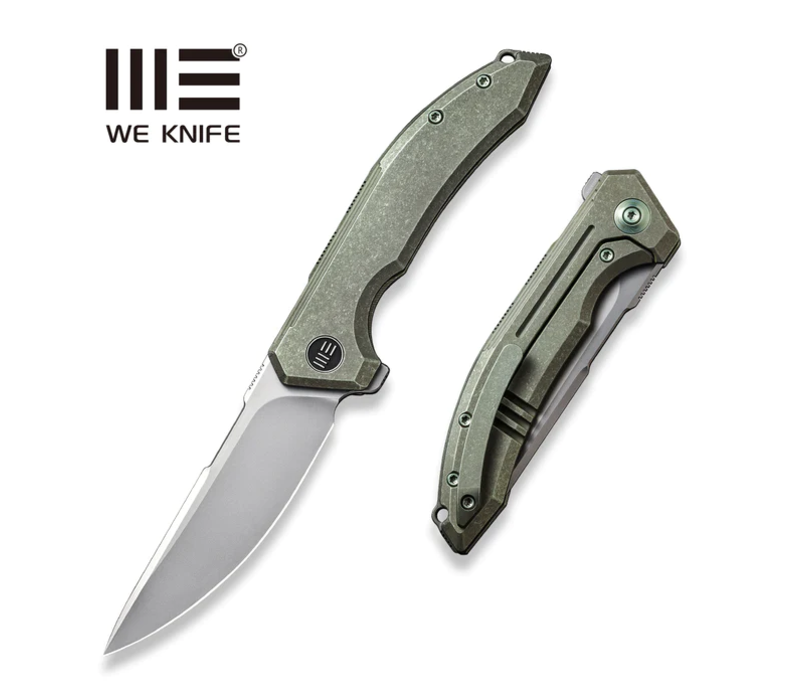 WE Knife Quixotic Flipper Knife- Green Titanium Handle, CPM 20CV Blade