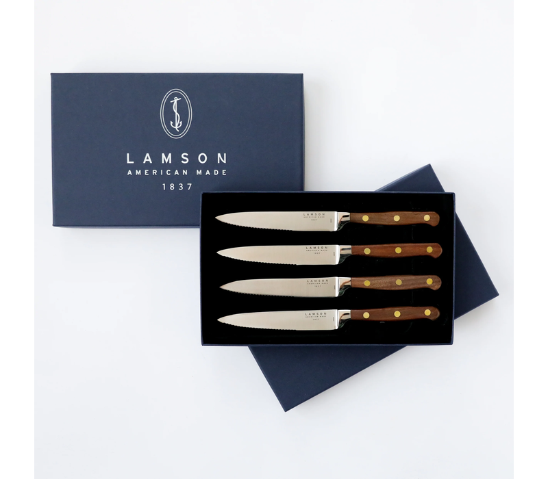 Lamson Walnut Series 5″ Premier Forged Steak Knives, 4-Piece Set, Fine-Edge
