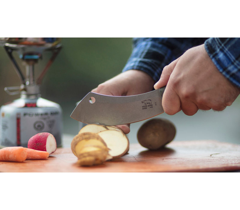 White River Camp Cleaver Natural Burlap Micarta, CPM S35VN