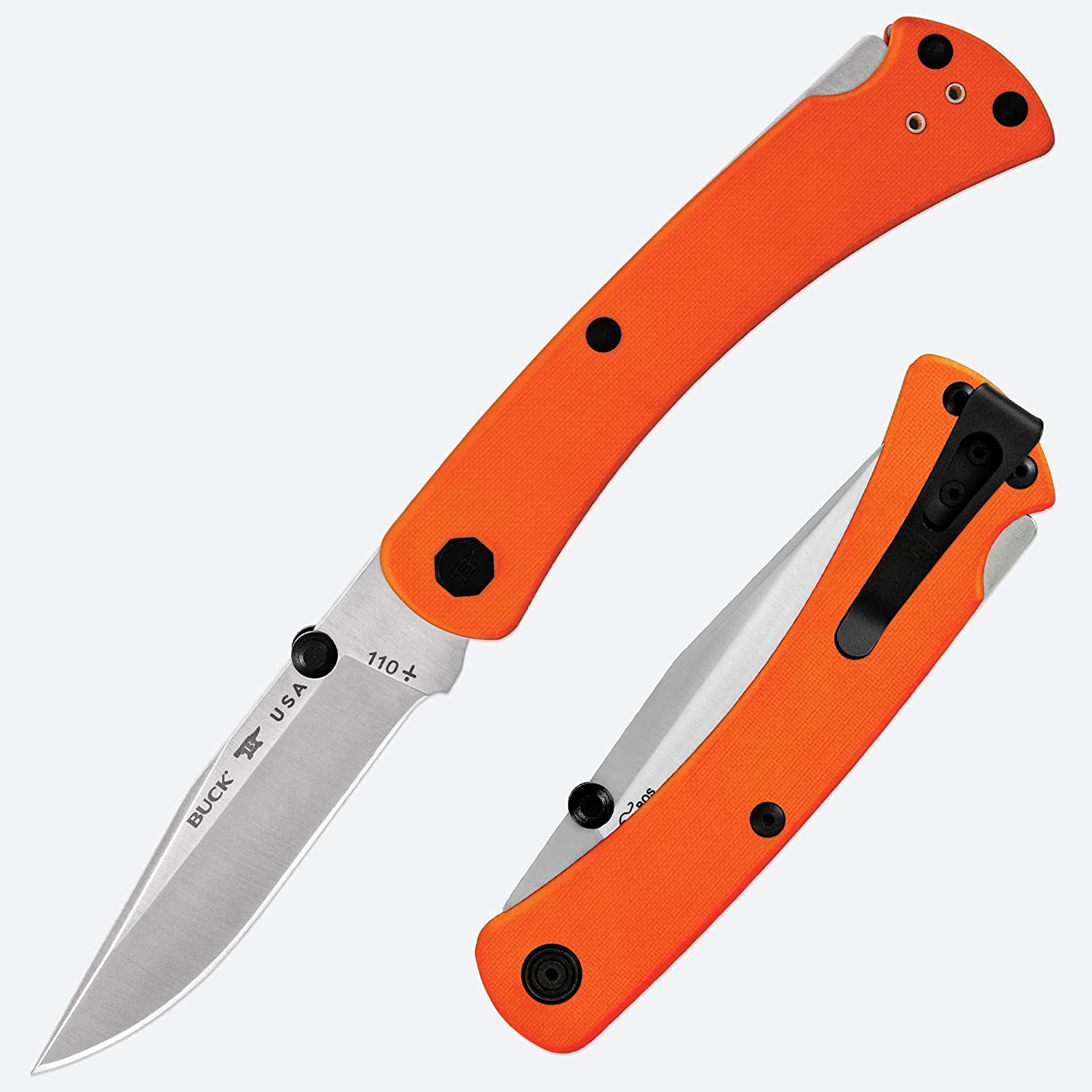 Buck Knives 110 Slim Pro TRX- Orange G10 Handle, S30V Steel - Bear Claw  Knife & Shear