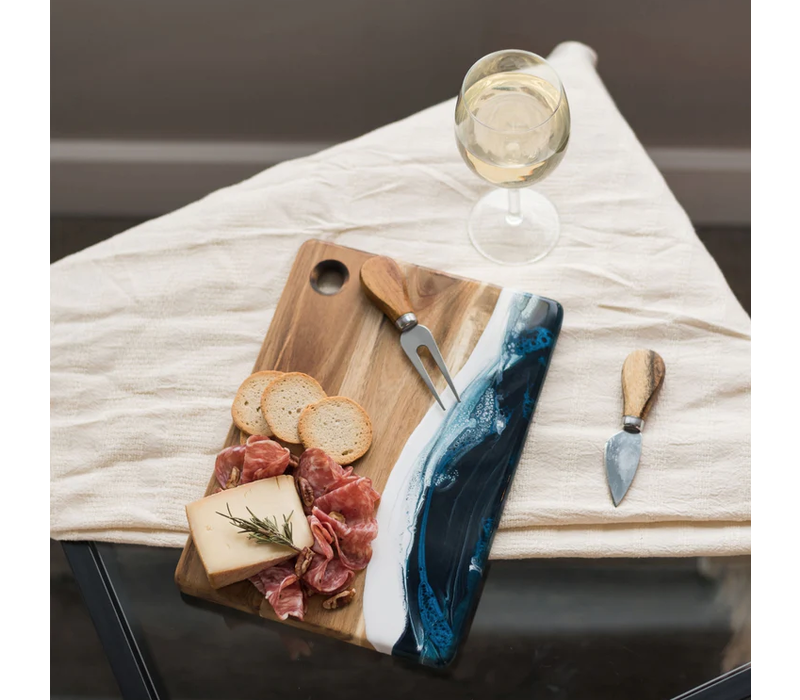 Lynn & Liana Designs Small Acacia Cheese Board - Navy, White, Metallic