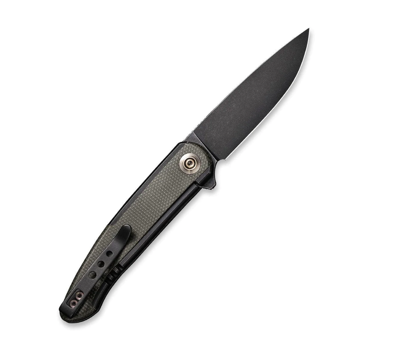 WE Knife Smooth Sentinel Flipper Knife- Green Micarta Inlaid Black Titanium Handle, Black CPM 20CV Blade
