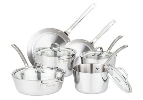 Clipper Corp/Viking Viking Contemporary 3-Ply Stainless Steel 10-Piece Cookware Set with Glass Lids