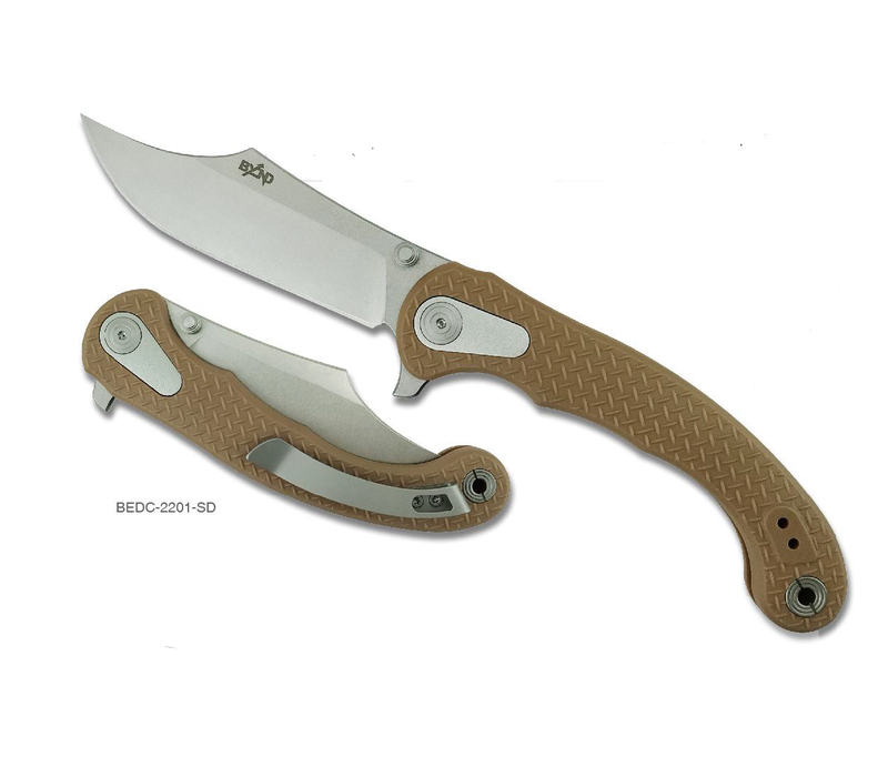 B'yond  EDC Motiv Flipper Knife- Dark Sand FRN Handle, D2 Steel