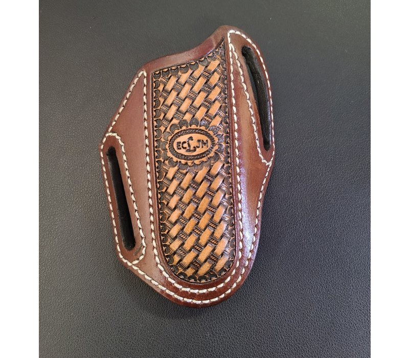 ECLJM Custom  Basket Weave Tooled Sheath-Folding Hunter- Angled Carry