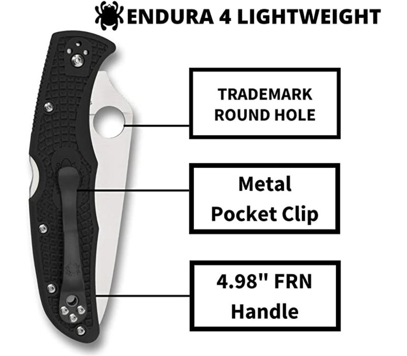Spyderco Endura 4, black with fiberglass re-enforced nylon (FRN) lightweight handle, VG10 stainless blade
