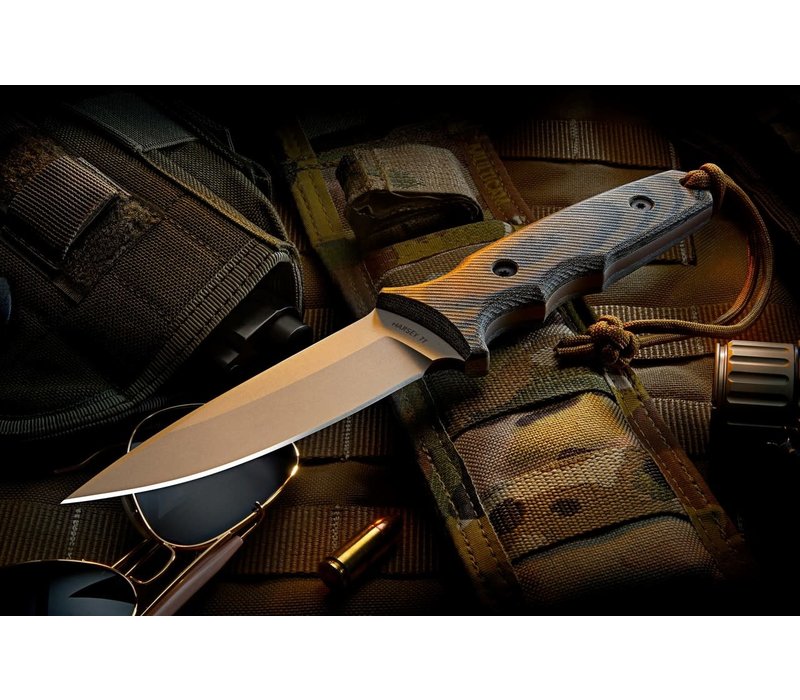 Spartan Blades Harsey Tactical Trout- Flat Dark Earth Linen Micarta Handle,  CPM S45VN Spear Point Blade