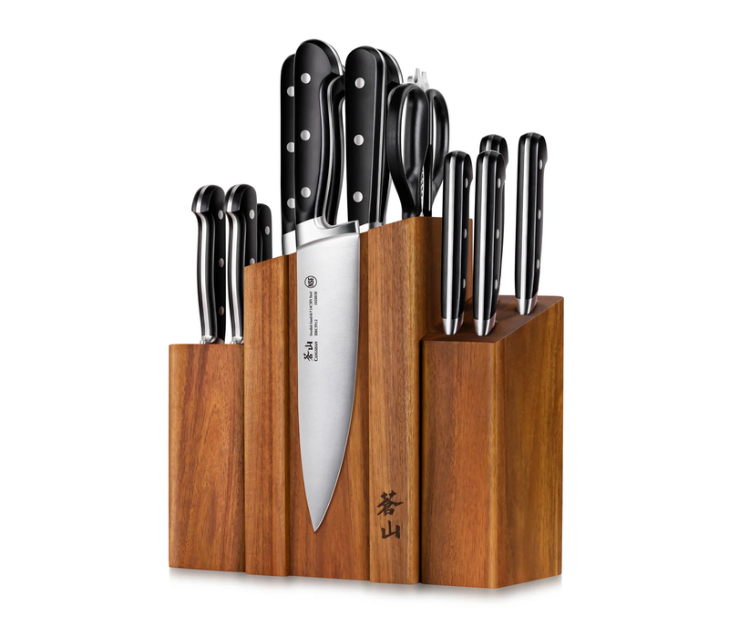 Cangshan TV2 Series 14-Piece Denali Magnetic Knife Block Set- Acacia Wood Block