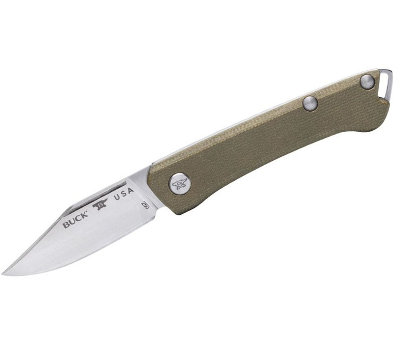 Buck 250 Saunter Folder-154CM Clip Point, OD Green Micarta Handle