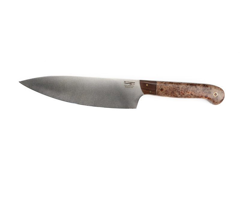 Bordertown Blades Custom 8" Butcher-Chef's Knife- AEB-L Steel,  Burled Maple  Handle