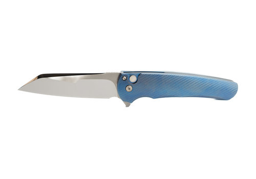 Pro-Tech Knives, LLC Protech Custom Malibu Flipper- Blue Titanium Handle, Reverse Tanto CPM 20CV Steel