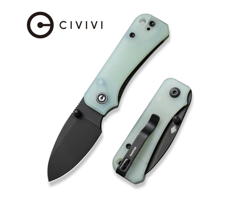 Civivi, Baby Banter with a Black Blade and Natural G10 Handle. Also the Nitro-V stainless blade